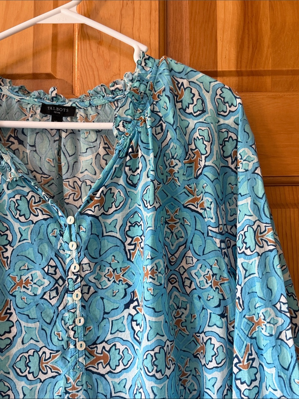 Talbots Turquoise and Aqua Printed Button-Front Tunic